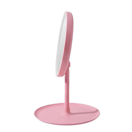 Avizar Round Led Makeup Mirror On Stand Front Control Pink