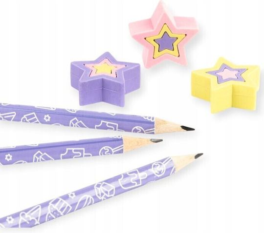 Set 3 Bleistifte 3 Duftende Radiergummis Zola Macaron Duft Spaß Designs Flieder