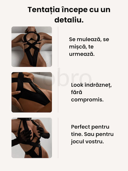 Sexy Bodysuit Women Obro – Erotic Lingerie Thong Elastic Straps Metal Support Black