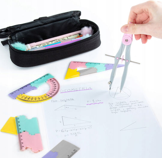 Set Geometrică 4 Piese Zola Riglă 20 Cm Set Echer Raportor Compas Curcubeu