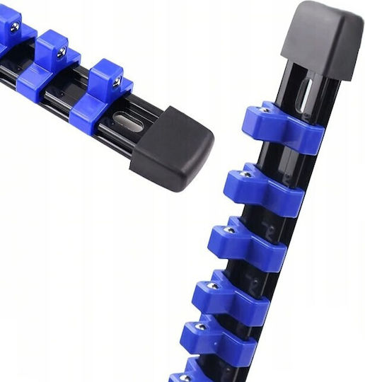 Organizator Șină Cu 16 Sloturi Chei Tubulare Mărimea 1/4" Cu Acționare Metal Plastic Pp 35 X 2,7 Cm Negru Albastru