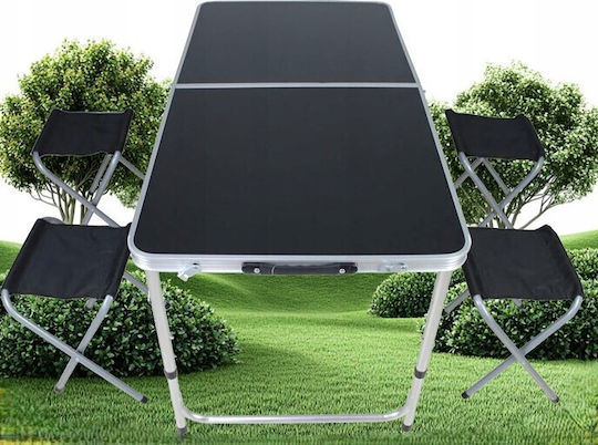 Set Masă Din Aluminiu Pentru Mobilier De Camping Pliabil În Caz În Care 120x60x55cm Negru