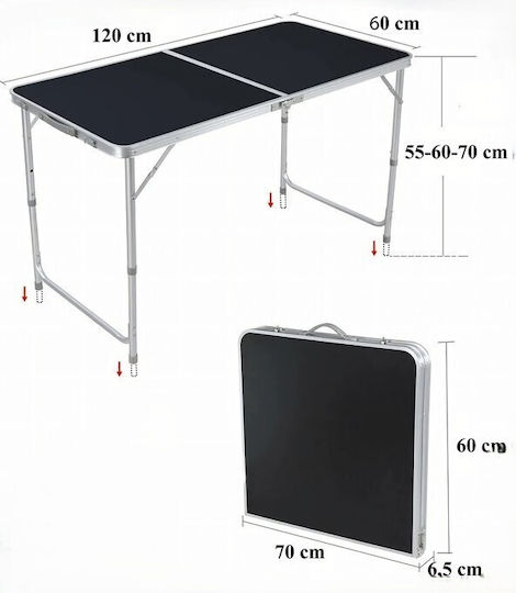 Set Masă Din Aluminiu Pentru Mobilier De Camping Pliabil În Caz În Care 120x60x55cm Negru