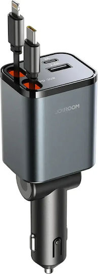 Joyroom JR-CCL05 Φορτιστής Αυτοκινήτου 30W με Θύρες: 1xUSB 1xType-C μαζί με Καλώδιο Lightning / Type-C Γκρι Χρώμα