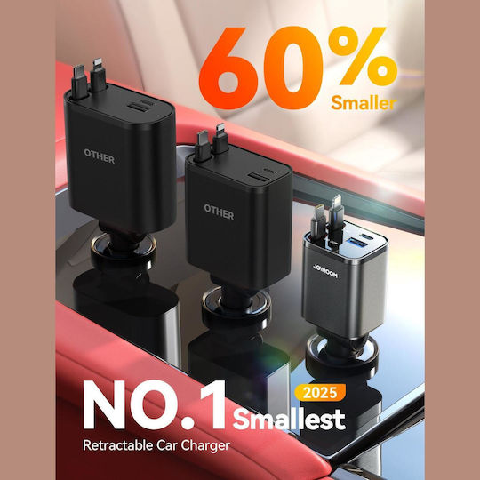 Joyroom JR-CCL05 Φορτιστής Αυτοκινήτου 30W με Θύρες: 1xUSB 1xType-C μαζί με Καλώδιο Lightning / Type-C Γκρι Χρώμα