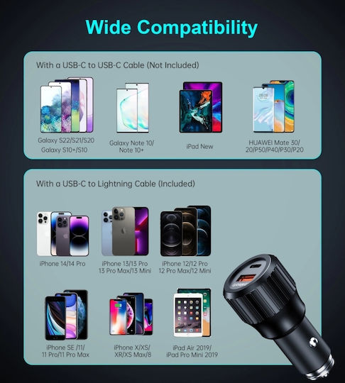 Choetech Choetech Handy-Autoladegerät 63W 3A mit Anschlüssen: 1xUSB-A 1xType-C Schwarz Farbe