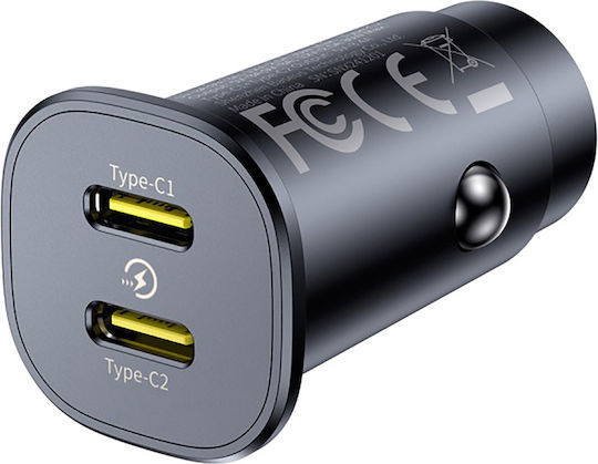 Baseus Auto-Ladegerät 30W mit Anschlüssen: 2xType-C Schwarz Farbe