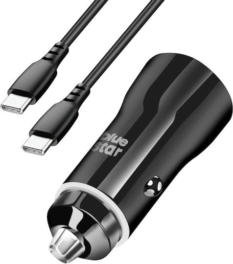Blue Star Car Charger 30W 3A Fast Charging With One Port 1xUSB With Type-C Cable Blue Colour