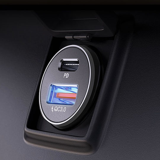 Lisen Încărcător Auto Cu Mufă De Brichetă 51W Cu Porturi 1xUSB-A 1xType-C Împreună Cu Cablu Type-C Culoare Neagră