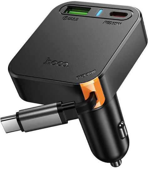 Hoco NZ18 Guardian Автомобилен Зарядно Устройство 65W 3A с Портове 1xUSB-A 1xType-C с Type-C Кабел Черен Цвят