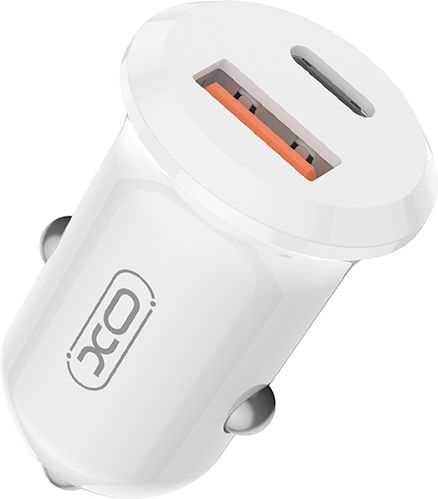 XO CC69 Mini Smart Car Charger 30W 2.75A Fast Charging with Ports: 1xUSB 1xType-C White Color