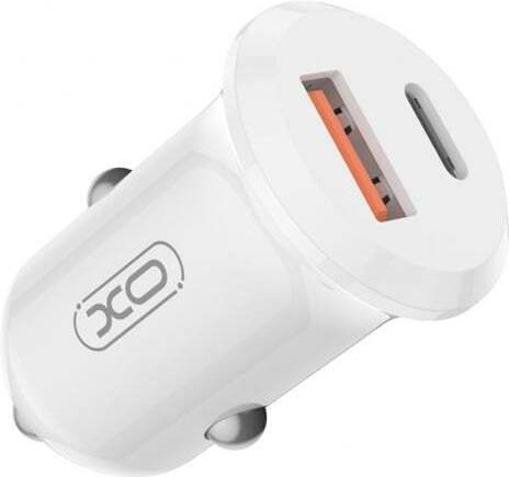 XO CC69 Mini Smart Car Charger 30W 2.75A Fast Charging with Ports: 1xUSB 1xType-C White Color