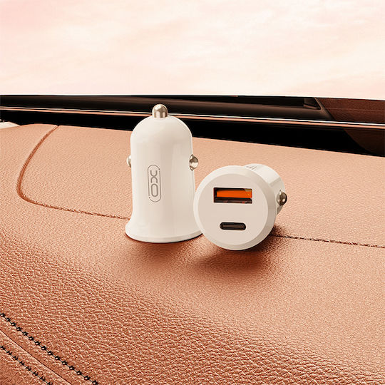 XO CC69 Mini Smart Car Charger 30W 2.75A Fast Charging with Ports: 1xUSB 1xType-C White Color