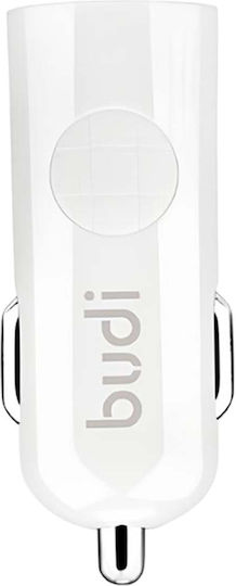 Budi Car Charger 12W 2.4A with One Port 1xUSB-A with Lightning Cable White Color