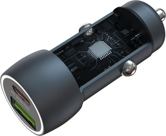 Devia Car Charger 30W with Ports: 1xUSB 1xType-C Gray Color