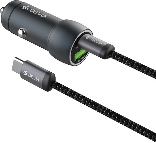 Devia Car Charger 30W with Ports: 1xUSB 1xType-C Gray Color
