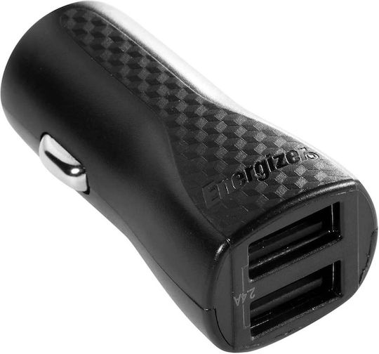Energizer Auto-Ladegerät 12W 2.4A mit Anschlüssen: 2xUSB mit Kabel Mikro-USB Schwarz Farbe
