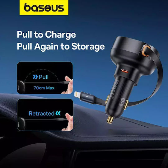 Baseus Pro Cell Phone Car Charger 55W 7A Fast Charging With One Port 1xType-C With Lightning Cable Black Colour