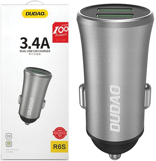 Dudao Auto-Ladegerät 3.4A mit Anschlüssen: 2xUSB Gray Farbe