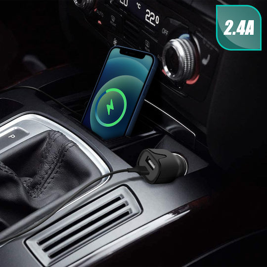 Setty Φορτιστής Αυτοκινήτου 2.4A με Θύρες: 1xUSB 1xType-C Μαύρο Χρώμα