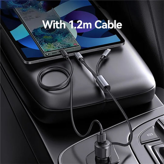Usams CC287 Φορτιστής Αυτοκινήτου 66W με Θύρες: 1xUSB 1xType-C μαζί με Καλώδιο Lightning / Type-C