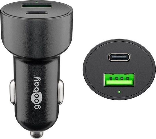 Goobay Φορτιστής Αυτοκινήτου 30W με Θύρες: 1xUSB 1xType-C Μαύρος