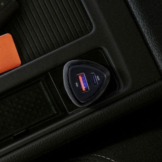Forcell CC50-1A1C Auto-Ladegerät 18W 5A Schnellladen mit Anschlüssen: 1xUSB 1xType-C Schwarz Farbe