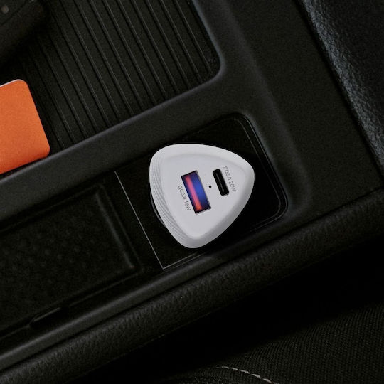 Forcell CC50-1A1C Handy-Autoladegerät 38W 5A Schnellladen mit Anschlüssen: 1xUSB 1xType-C Weiß Farbe