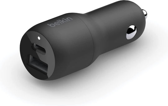 Belkin Φορτιστής Αυτοκινήτου 37W με Θύρες: 1xUSB 1xType-C Μαύρος