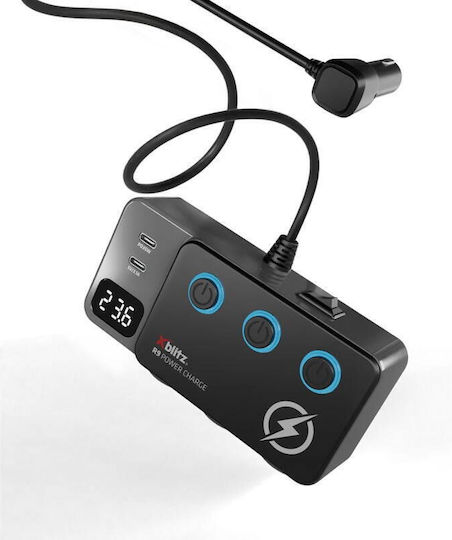 Xblitz Φορτιστής Αυτοκινήτου 35W με Θύρες: 3xUSB-A 2xType-C 3xΑναπτήρα Μαύρο Χρώμα
