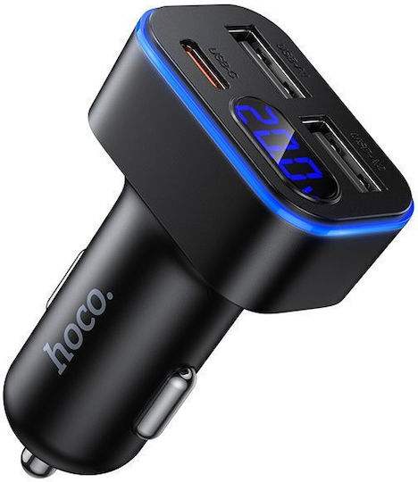 Hoco Auto-Ladegerät 42W Schnellladung mit Anschlüssen: 2xUSB 1xType-C mit Kabel Typ-C,TC-TC Schwarz Farbe