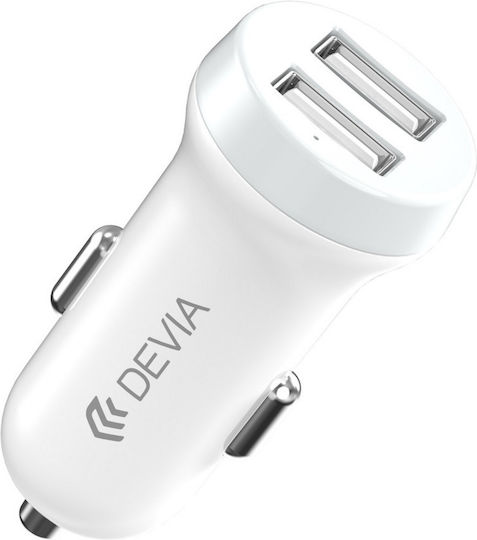 Devia Car Charger 3.1A with Ports: 2xUSB with Cable Lightning White Color
