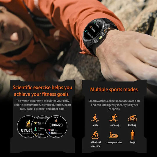 Microwear AK95 Smartwatch mit Herzfrequenzsensor (Schwarz Stahl)