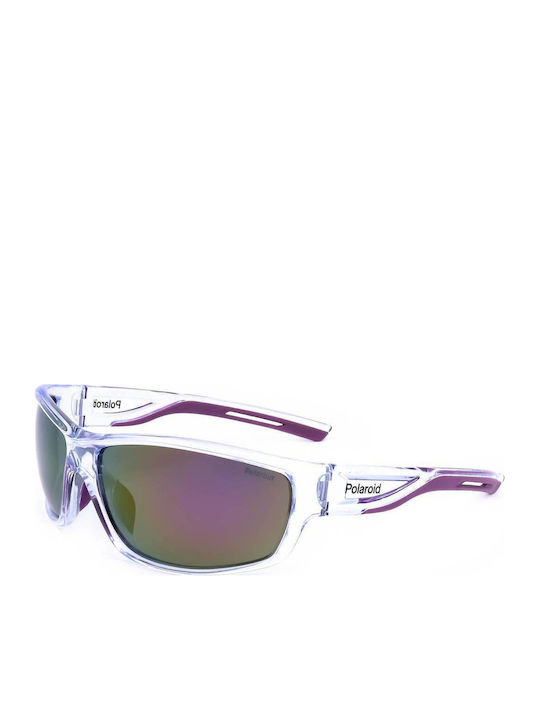 Polaroid Men's Sunglasses with Transparent Acetate Frame and Purple Polarized Mirrored Lenses PLD 7029/S 141/AI