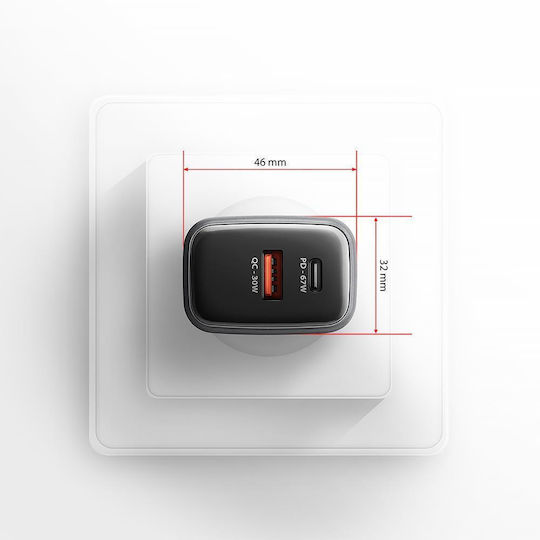 Axagon Wireless Charger GaN With USB-A Output Port And USB-C Output Port 67W Power Delivery Quick Charge 3.0 Quick Charge 4+ Quick Charge 2.0 SuperCharge Gray ACU-PQ67