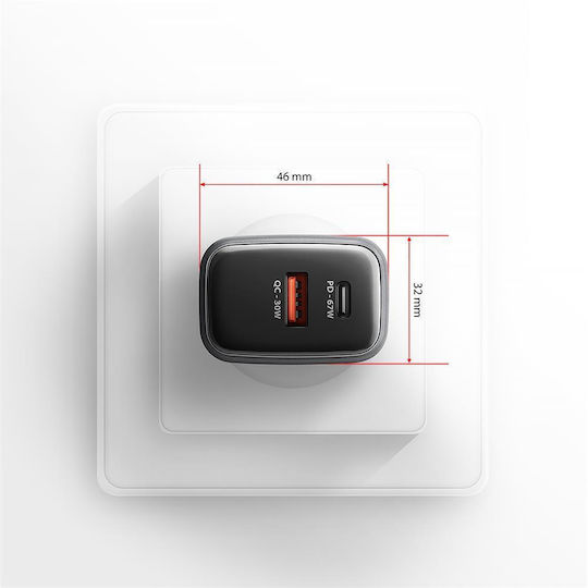 Axagon Φορτιστής Χωρίς Καλώδιο με Θύρα USB-A και Θύρα USB-C 67W Power Delivery / Quick Charge 3.0 / Quick Charge 4+ / Quick Charge 2.0 / SuperCharge Μαύρος (ACU-PQ67D)