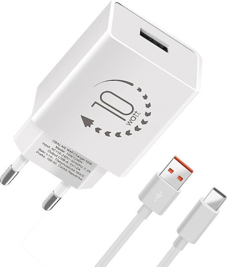 Obal:Me Charger with USB-A Port and Cable USB-C 10W Whites (10W1UWH-C)