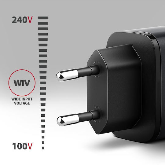 Axagon Φορτιστής Χωρίς Καλώδιο με Θύρα USB-A και Θύρα USB-C 67W Power Delivery / Quick Charge 3.0 / Quick Charge 4+ / Quick Charge 2.0 / SuperCharge Μαύρος (ACU-PQ67D)