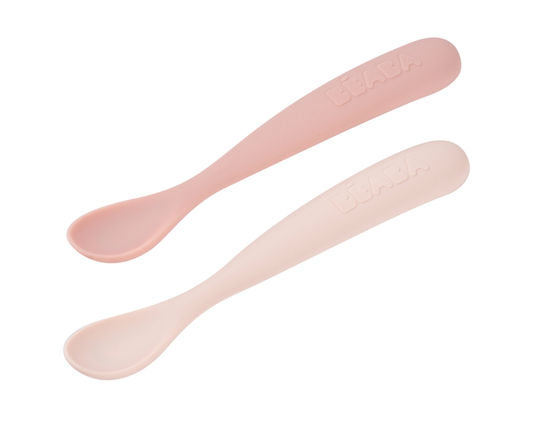Beaba Baby Löffel Set aus Silikon mit Etui für 4+ Monate Rosa 2 Stück