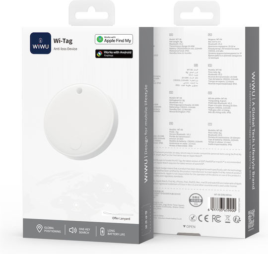 Wiwu iTag Apple Find My & Google Find Hub Weiß Wiederaufladbare Batterie