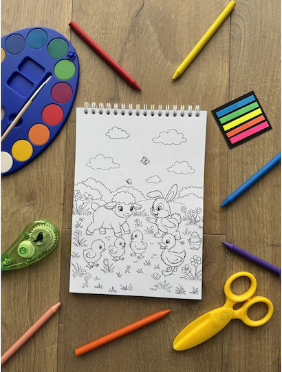 Hello Spring Carte De Colorat Pentru Copii – Animale Plante Insecte Activități De Primăvară 40 Pagini A5 Cu Spiră