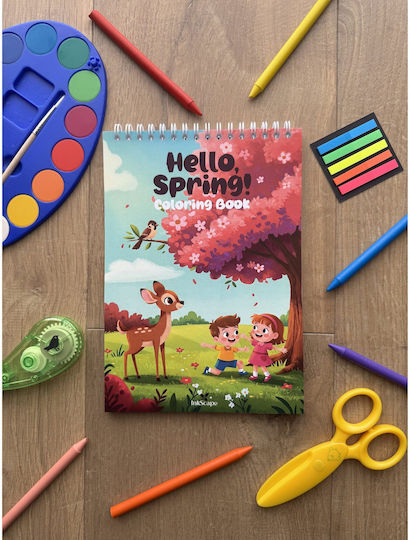 Hello Spring Carte De Colorat Pentru Copii – Animale Plante Insecte Activități De Primăvară 40 Pagini A5 Cu Spiră