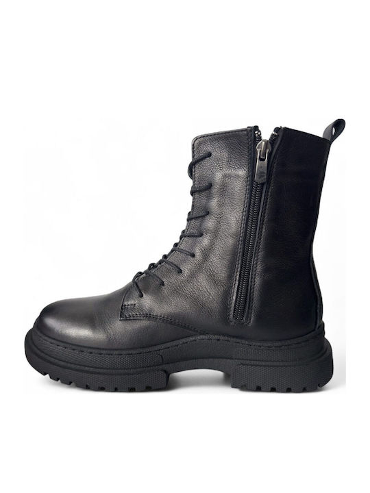Leder Damen Kampfstiefel Schwarz