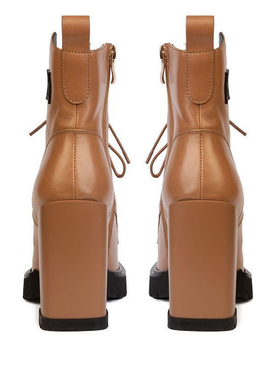 Leather Women's Ankle Boots Beige