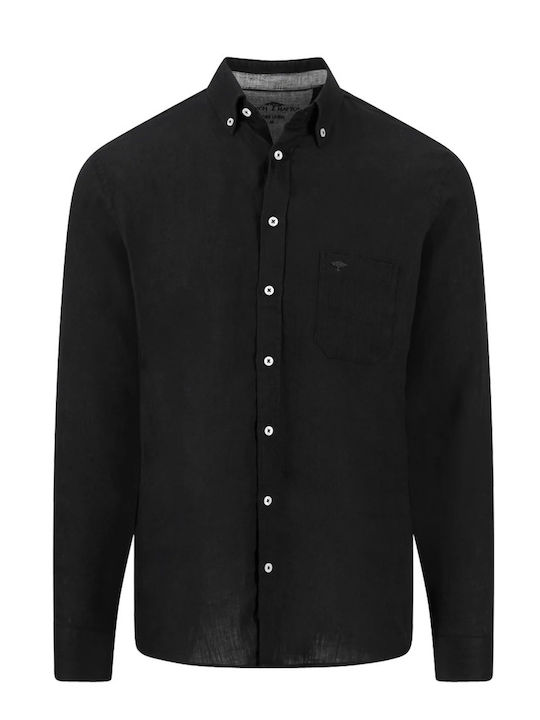 Long Sleeve Linen Shirt in Regular Fit Black