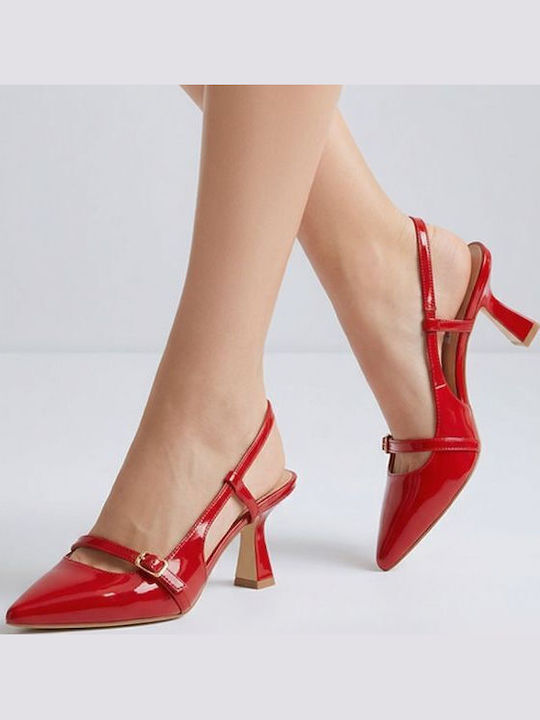 Heels from Patent Leather with Strap & Medium Heel Red