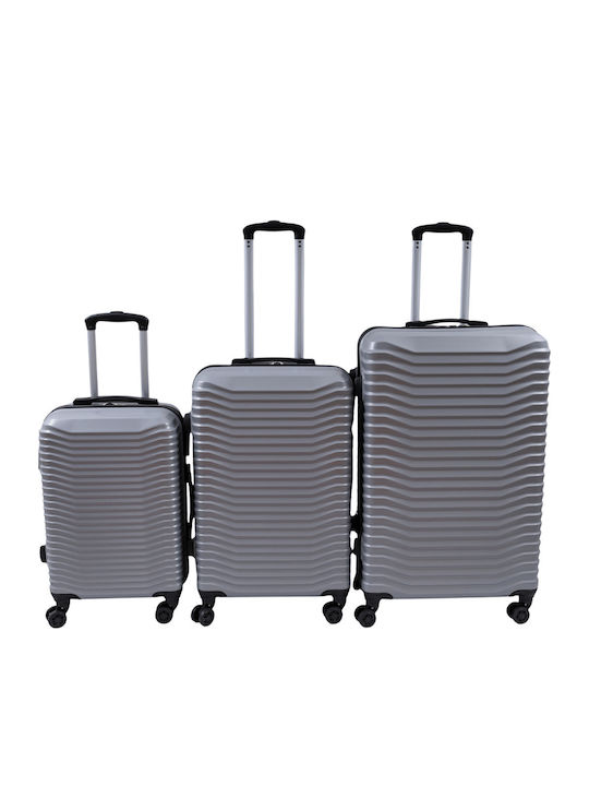Hard Silver Travel Suitcases with 4 Wheels Set of 3 Pieces