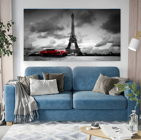 Xxl Mozaic Diamant Gobelin Zola Turnul Eiffel Peisaj Mașină Vintage Roșie 120 X 60 Cm