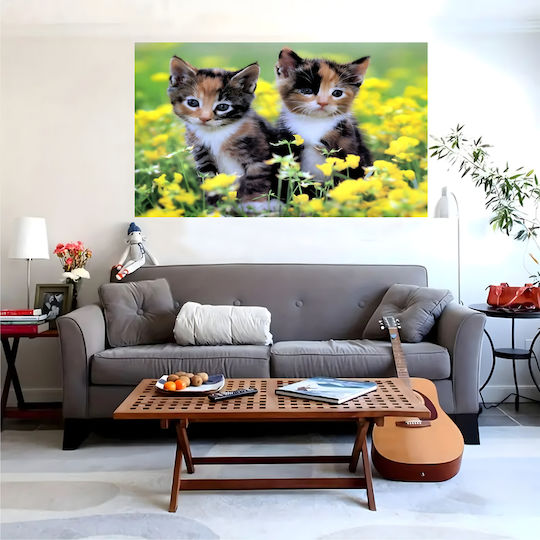 Xxl Mozaic Diamant Gobelin Zola Model Pisică Într Un Câmp Flori Galbene 120 X 60 Cm