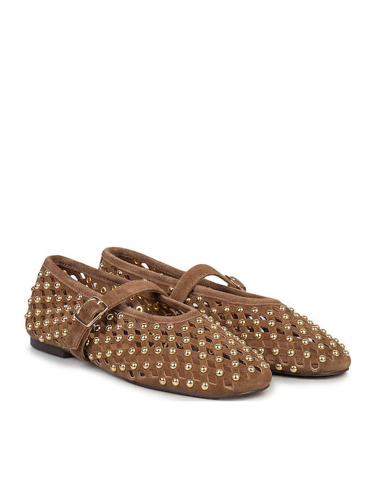 Inuovo Women's Ballerina Shoes In Tabac Brown Colour
